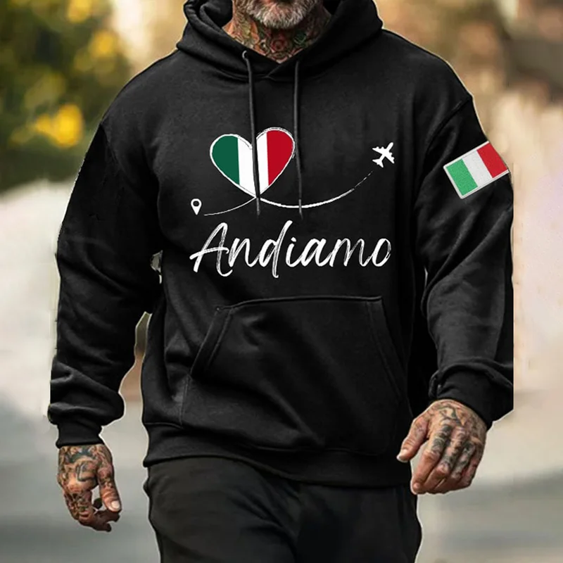 Felpa con cappuccio da uomo con stampa vintage Italia