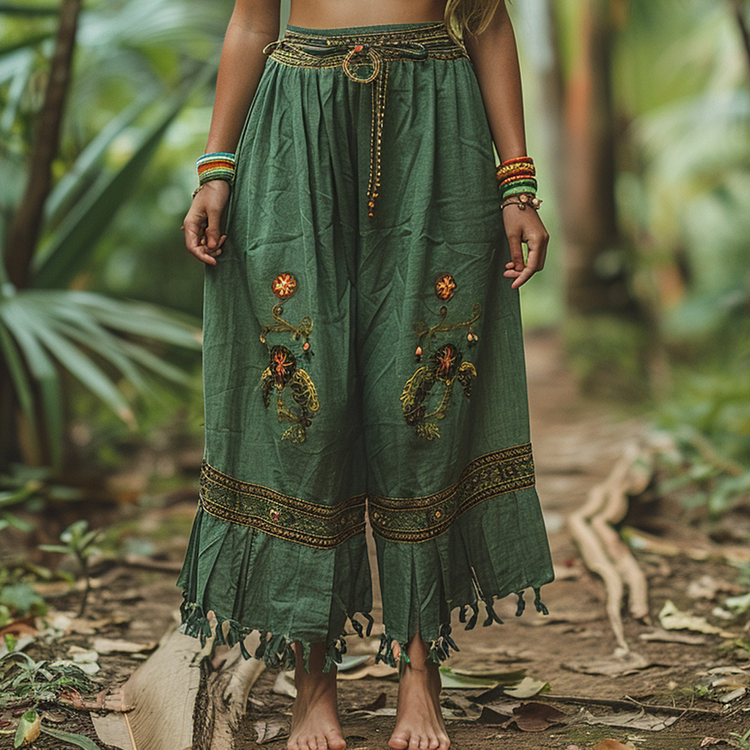 Retro Casual Resort Ethnic Print Trousers