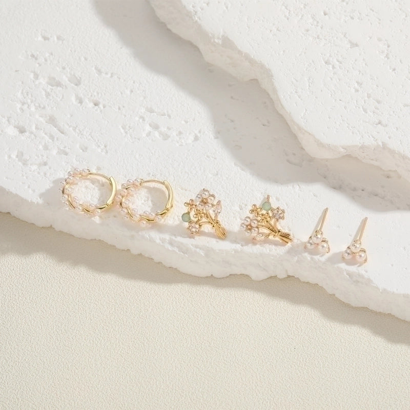 1 Pair Elegant Basic Geometric Plating Inlay 304 Stainless Steel Copper Artificial Pearls Zircon Earrings