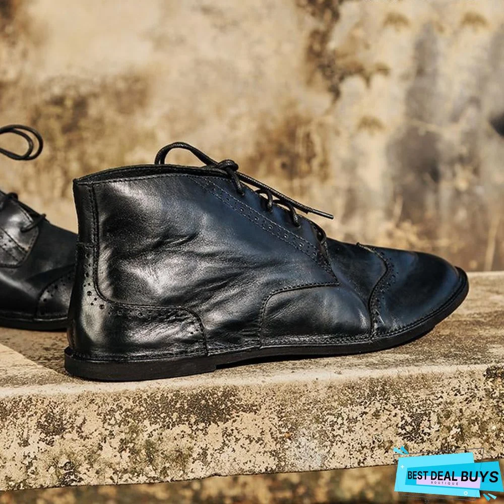 Men's Casual Soft Leather Lace Up Handcrafted Boots