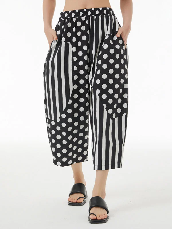 Striped Split-Joint Polka-Dot Loose Cropped Cropped Trousers Casual Pants Bottoms