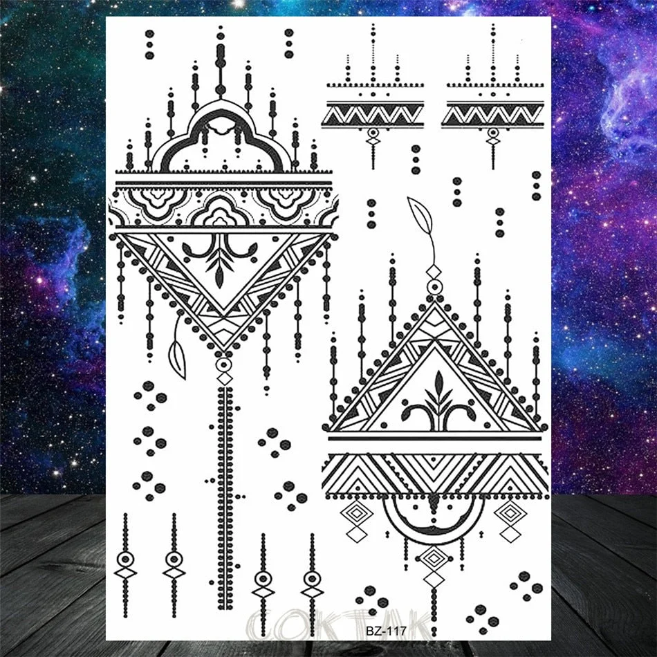 Black Dreamcatcher Temporary Tattoos Sticker For Women Fashion Body Art Back Tatoos Fake Jewelry Mandala Flower Tattoo For Party