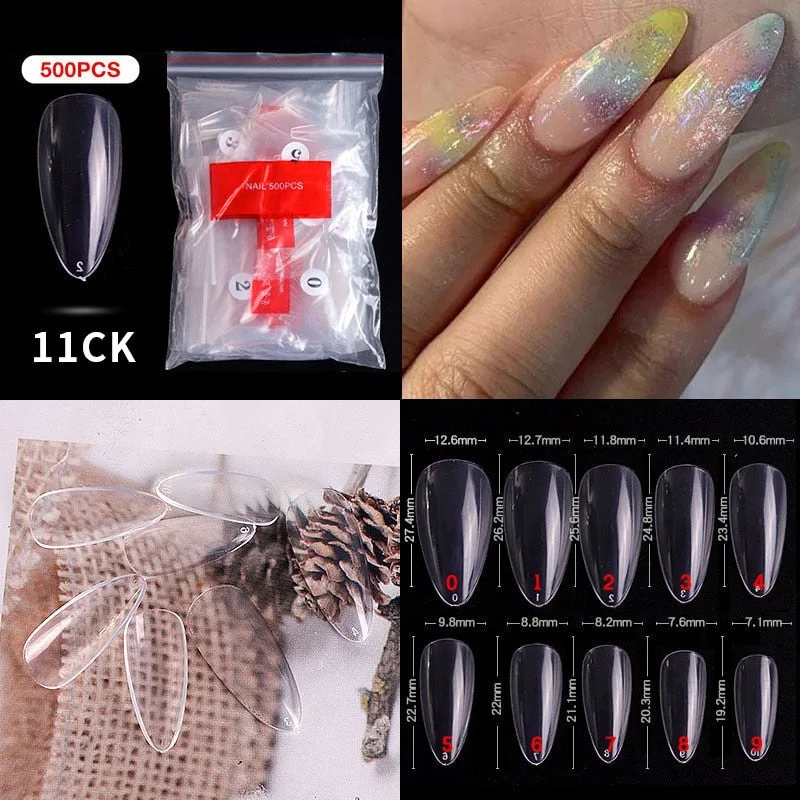 500Pcs False Nail Extension French Natural Transparent Stiletto Coffin False Nails Tips Long Acrylic UV Gel Nail Polish Manicure-Nail Inspo