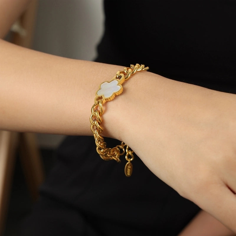 Casual Minimalist Flower Titanium Steel Acrylic Turquoise Shell 18K Gold Plated Plating Inlay Bracelets Necklace