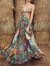 Floral-Print Backless Spaghetti-Neck Vacation Maxi Dress