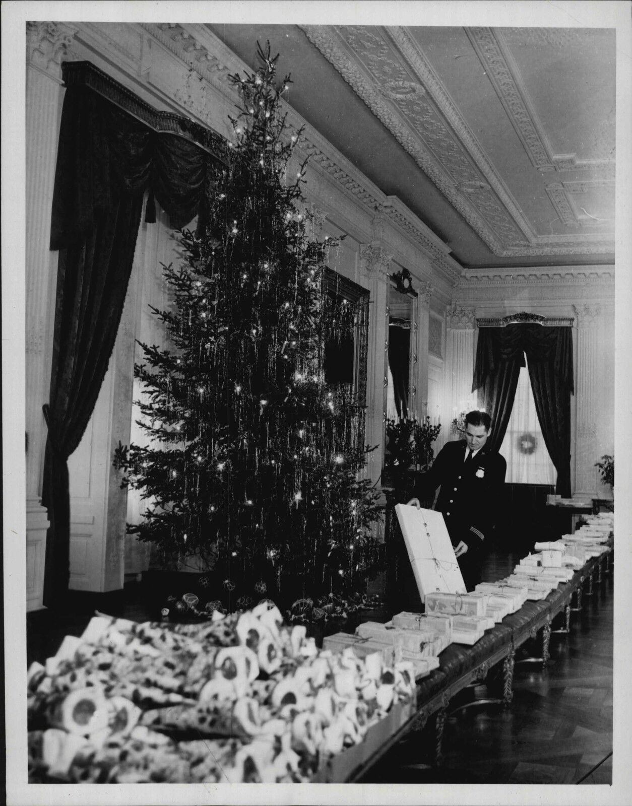 1940 Christmas Tree Decorations at White House Press Photo Poster painting