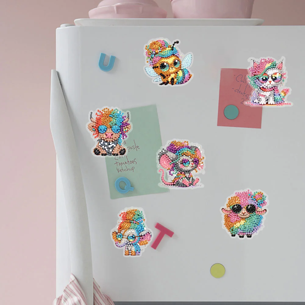 8Pcs Cartoon Animal Special Shape Diamond Painting Fridge Magnet Fridge Stickers