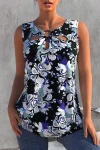 Plus Size Print Hollow Out Casual Tank Top