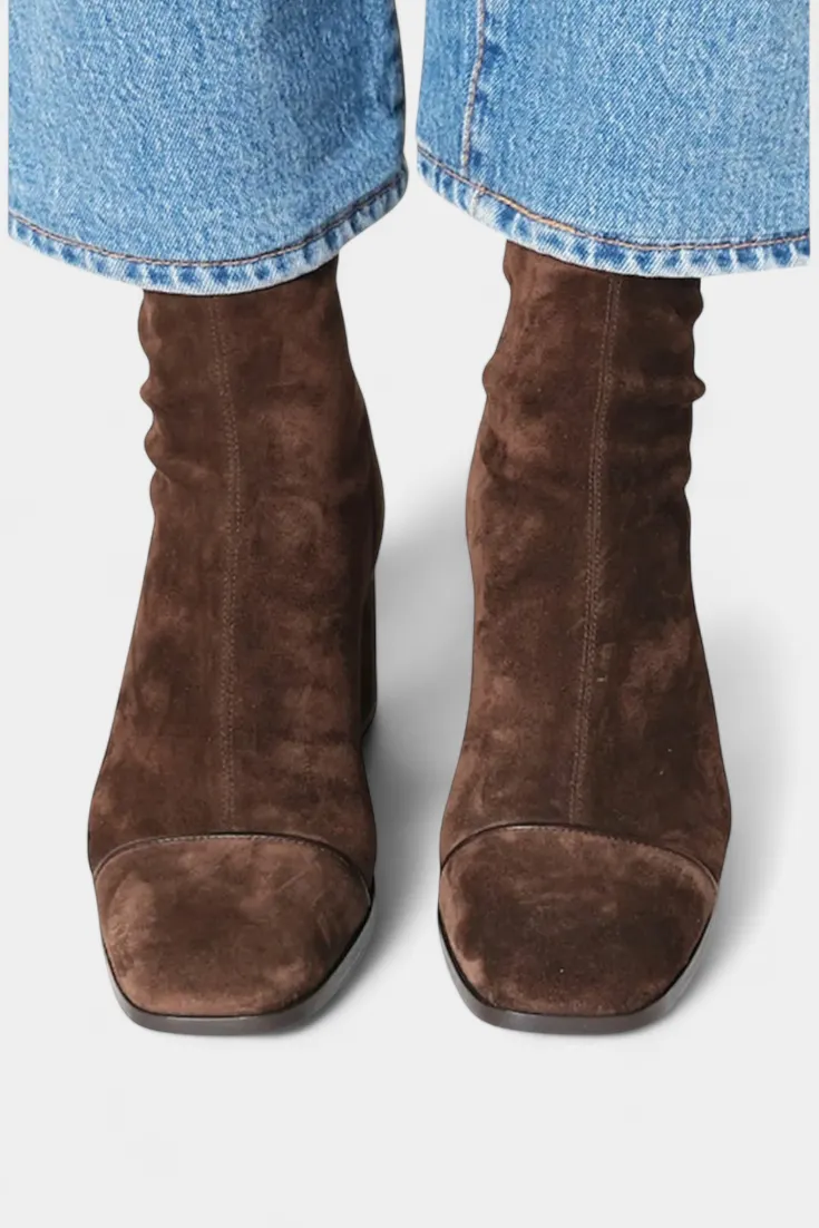 Sleek Suede Block-Heel Ankle Boots