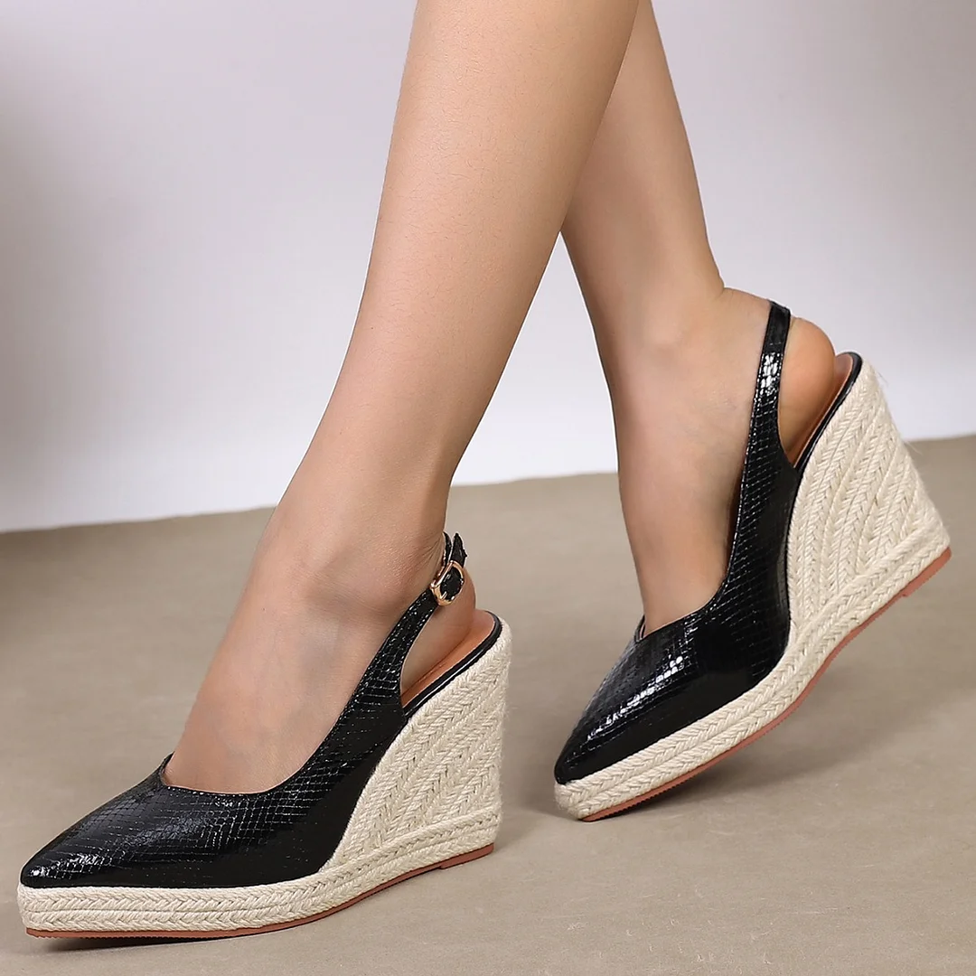 Wongn Wongn Wind Slope With Thick Bottom High With Pointed Shallow Head Slippers Straw Hemp Rope Bottom Women's Shoes