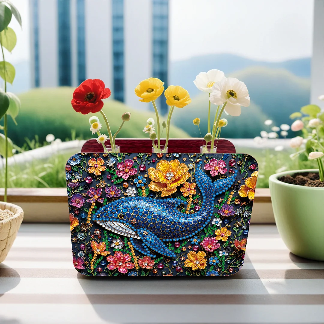 Gem Dolphin DIY Diamond Painting Wooden Tube Vase for Adults Gift Home Decor