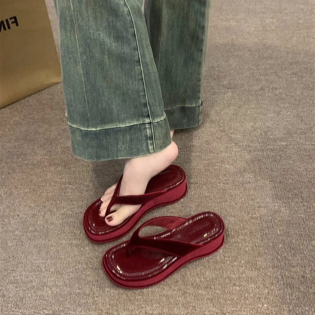 Churchf Churchf Clip Foot Flip-Flops Women's Shoes Wear 2024 New Summer Fashion Increased French Sandals