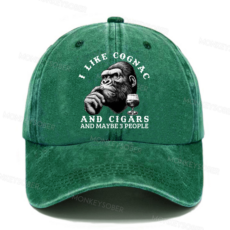 Personalized " I Like Cognac And Cigars And Maybe 3 People " Custom Washed Baseball Caps