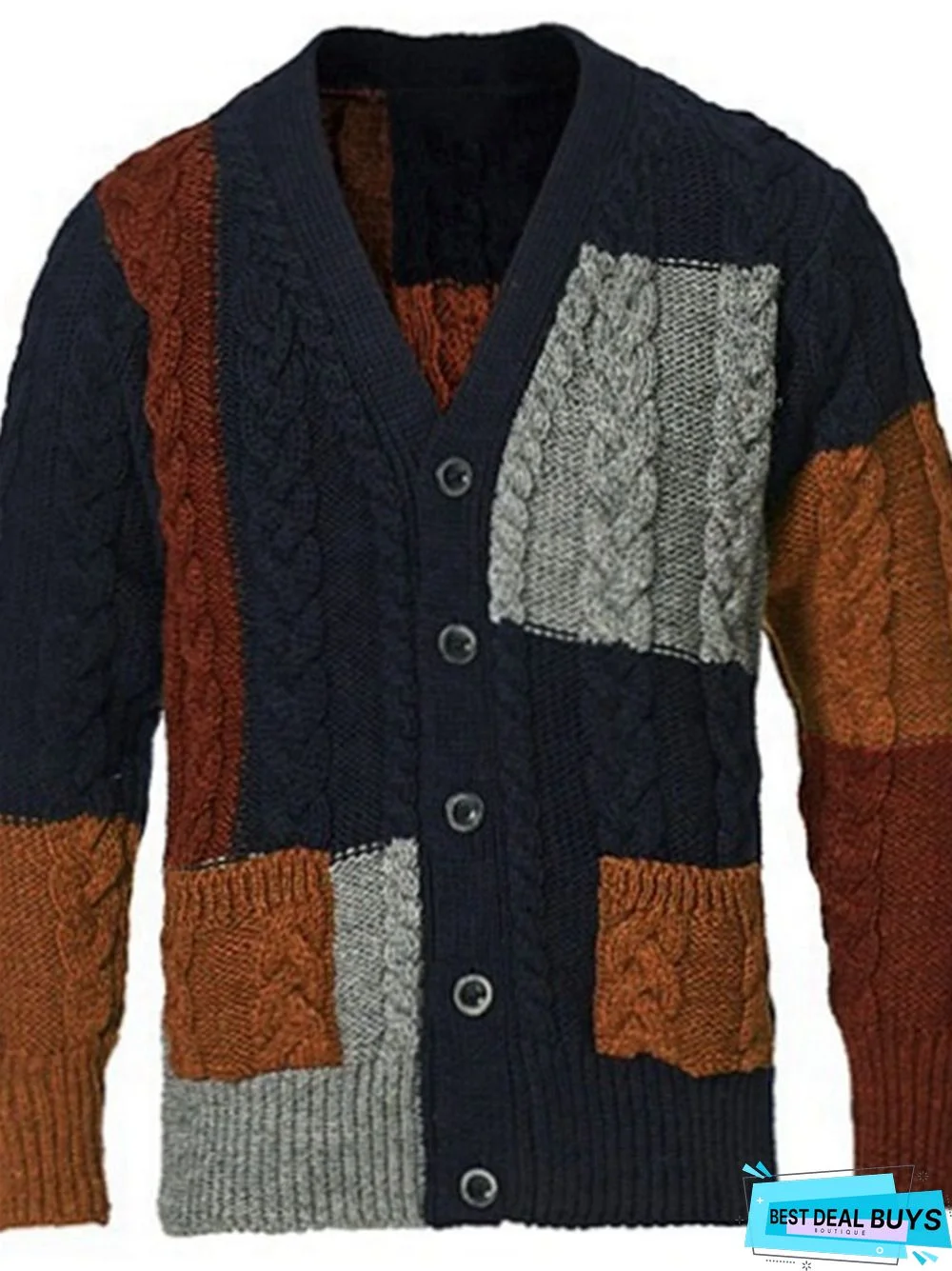 Men's Casual Color Blocking Knitted Cardigan Sweater Coat