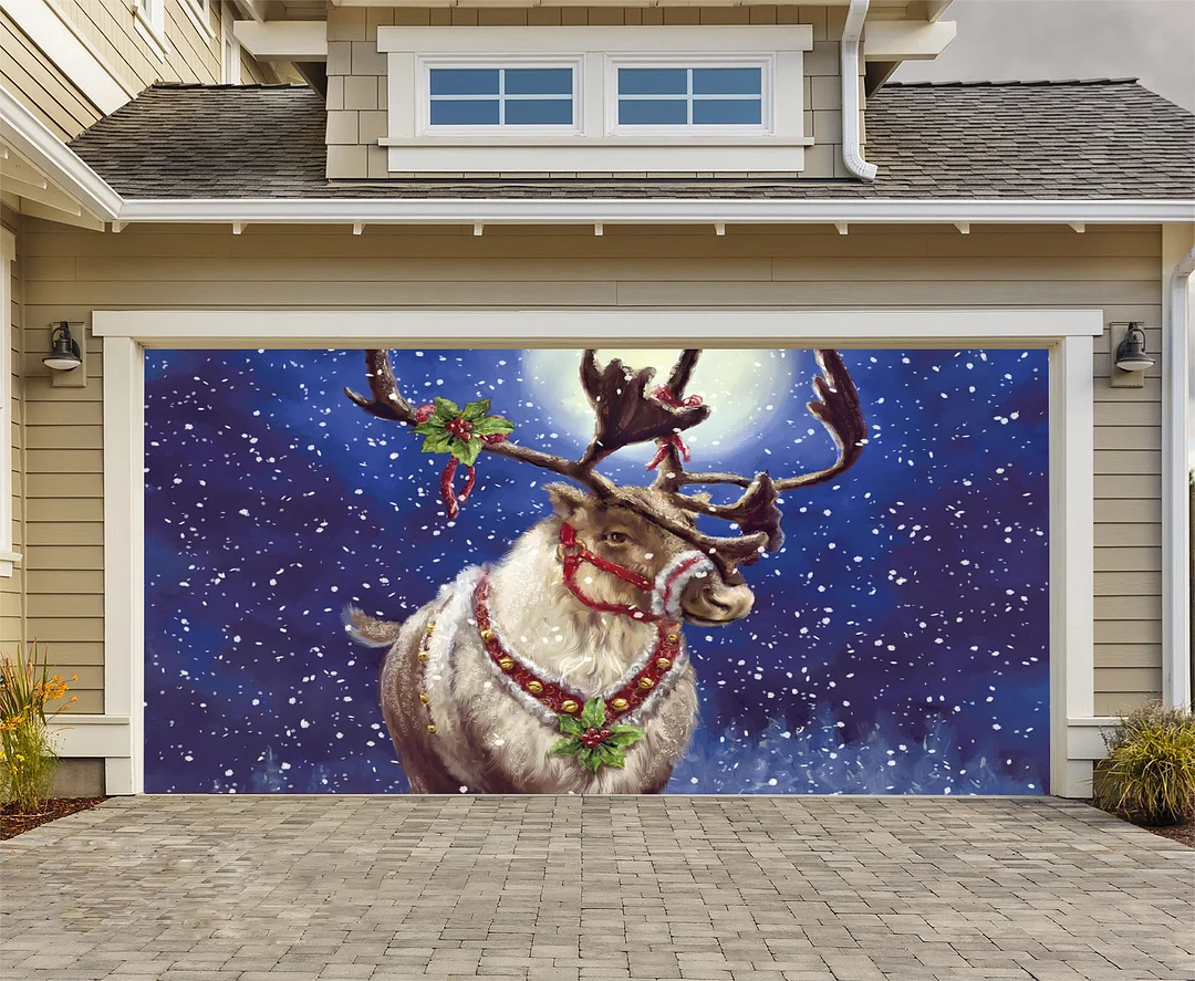 Merry Christmas Elk Garage Door Mural