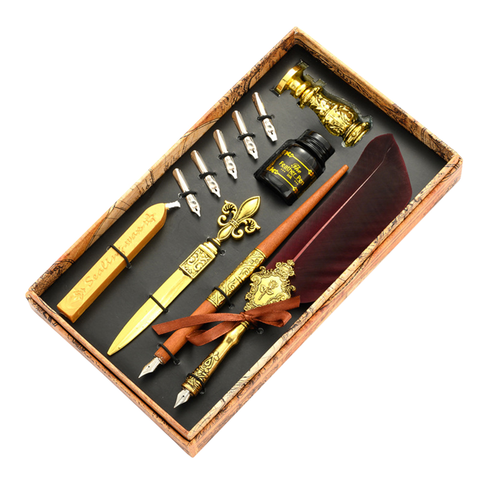

Fountain Pen Set Stamp Wax Feather Pen (Wine Red, 501 Original