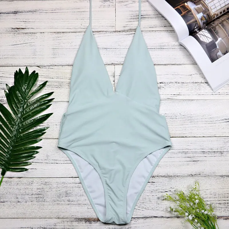 2020 New Deep-V One Piece Swimsuit Female Backless Bodysuit Brazilian Monokini Swimwear Women Bathing Suit Swimming Plus size