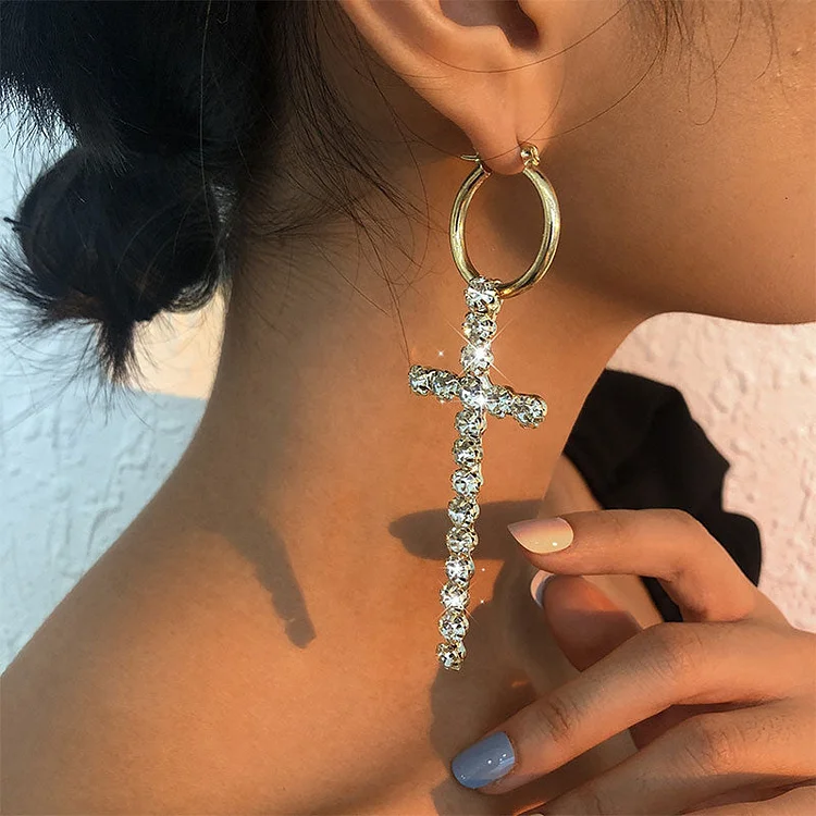 Rhinestone Sparkly Cross-shaped Earrings