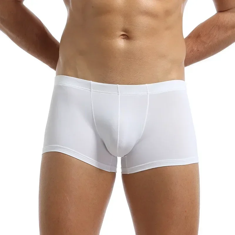 Aonga Ice Silk Seamless Underwear Men Soft Boxer Briefs Comfy Underpants U Bulge Pouch Trunks Bottom Shorts aonga