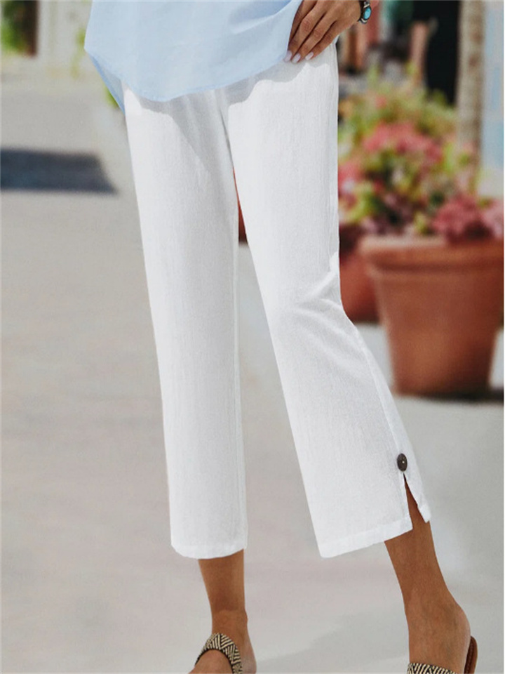 Women's Chinos Capri shorts Cotton And Linen Black White Red Fashion Casual Daily Side Pockets Split Calf-Length Comfort Plain S M L XL XXL