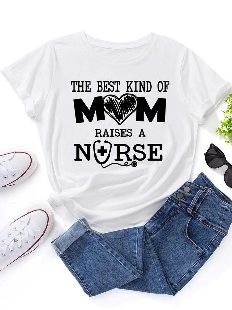 Bestdealfriday Nurse Mom Graphic Short Sleeve Round Neck Loose Tee