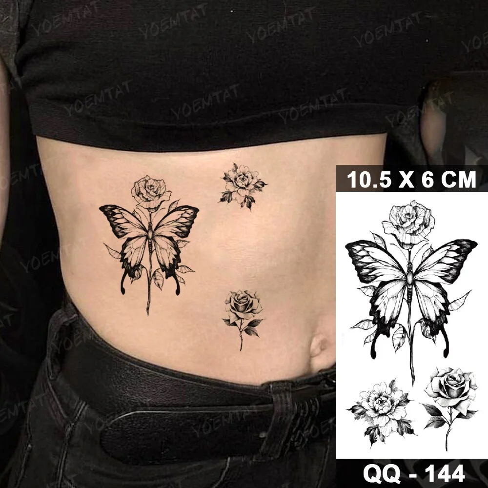 Sdrawing Temporary Tattoo Stickers Butterfly Flower Realistic Sexy Flash Tatoo Women Men Arm Waist Line Body Art Fake Tatto Cool
