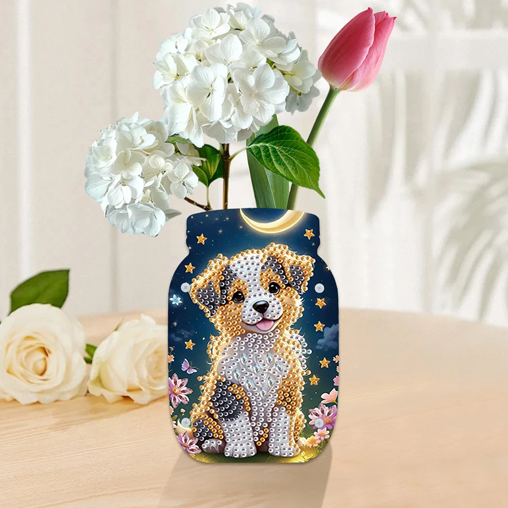 Cute Puppy Acrylic Double Sided Special Shape Diamond Painting Vase for Home