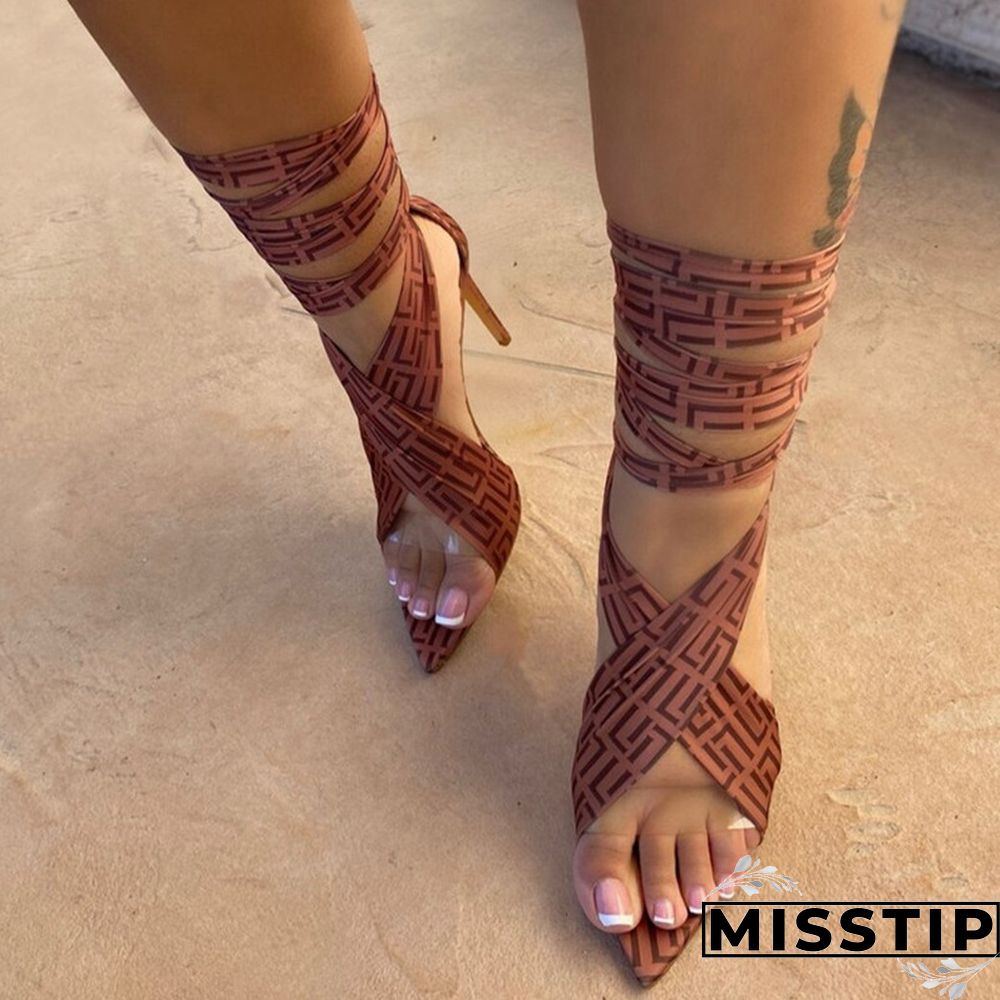 Coffee Fashion Casual Bandage Patchwork Pointed Out Door Shoes