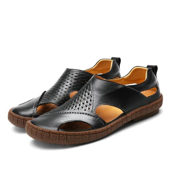Men's Fashion Designers Sandals Split Leather Slippers Slip On Sandal Shoes