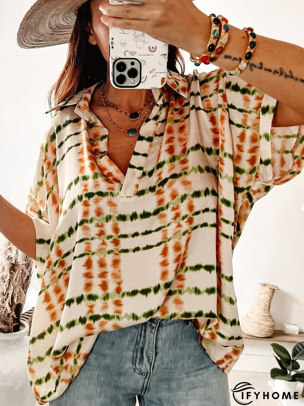 Striped Casual Autumn Polyester Micro-Elasticity Daily Best Sell ThreeQuarterRegularTop | IFYHOME