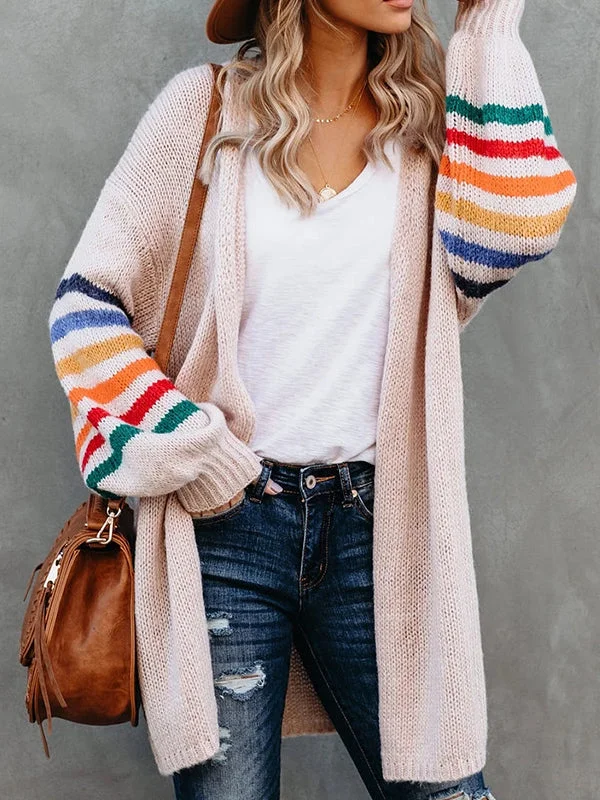 Striped Sleeve Long Sleeve Loose Cardigan