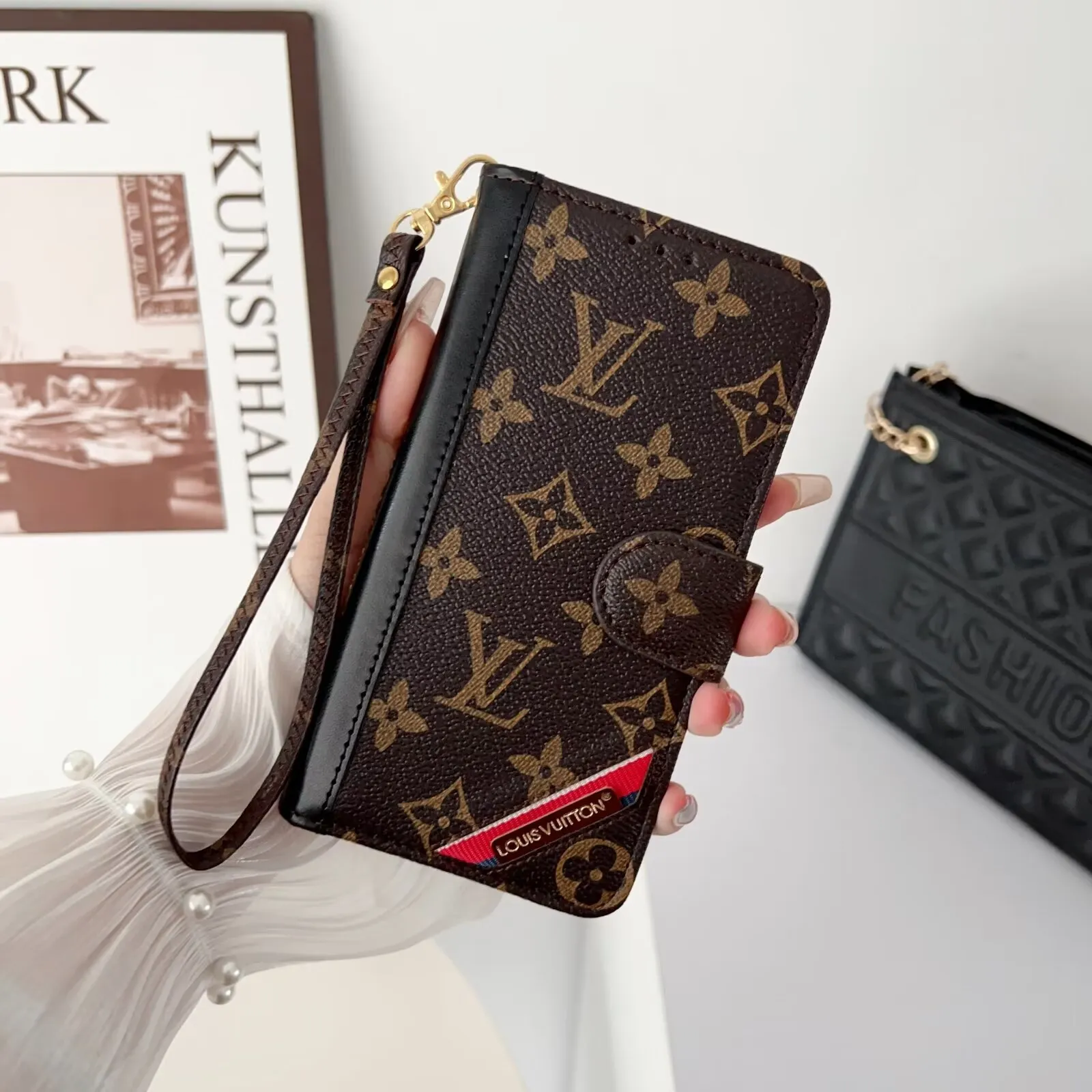 LV Luxury Stitching Monogram Canvas Flip Cover Apple iPhone Leather Case