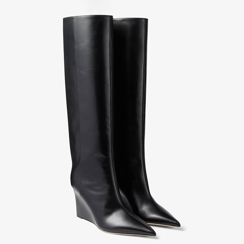 105mm Women's Pointed Toe Wedge Heel Boots Knee High Boots-MERUMOTE