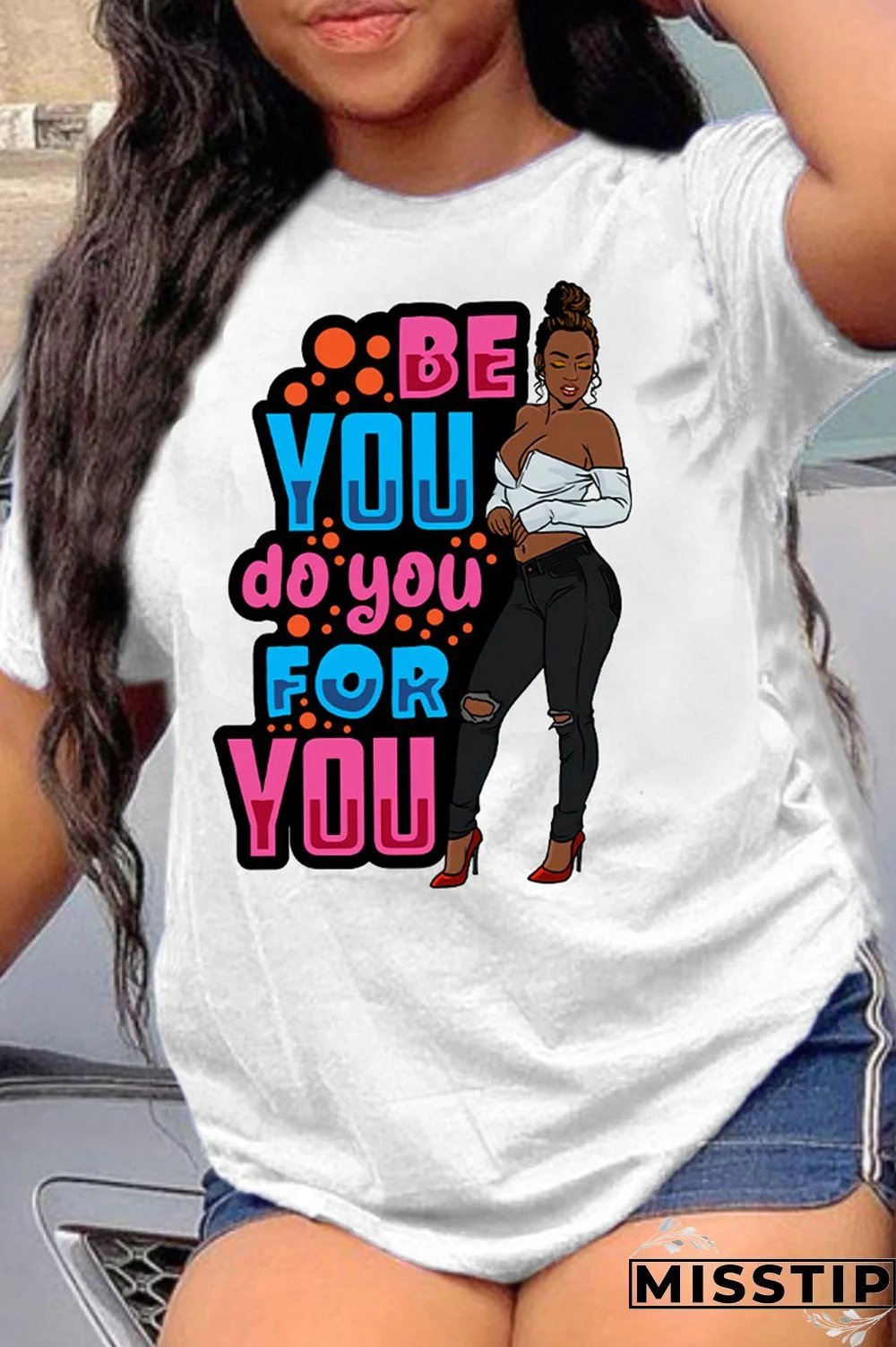 Black Fashion Casual Print Basic O Neck T-Shirts