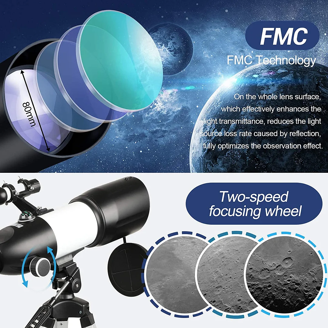 BEBANG Telescope for adults astronomy , 80mm Aperture Astronomical Telescope, 3 Rotatable Eyepieces Refractor Telescope with Tripod