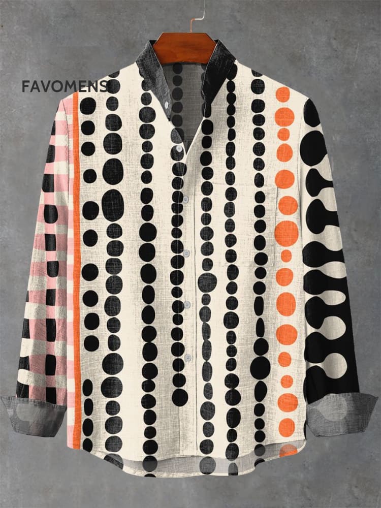 Vintage Dot Arrangement Art Print 100% Cotton Long Sleeve Shirt Multicolor / S