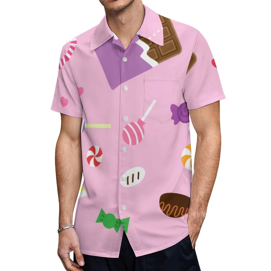 Short Sleeve Colourful Sweet Candy Pink Hawaiian Shirt Mens Button Down Plus Size Tropical Hawaii Beach Shirts