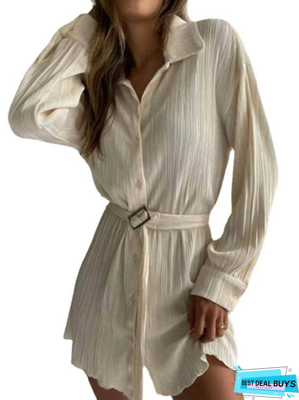 Loose Pleated Casual Single-Breasted Lace-Up Dress