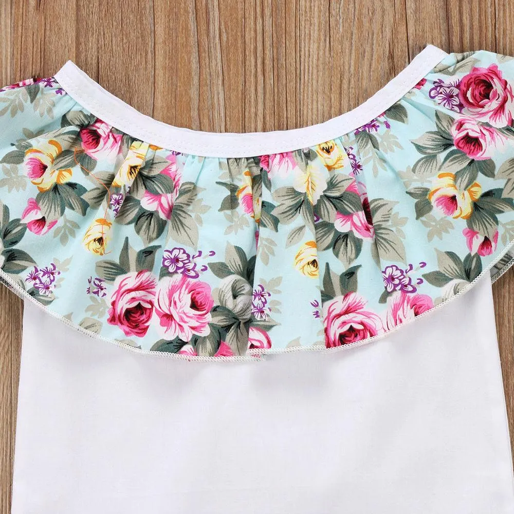 2017 Brand New Casual Newborn Toddler Infant Baby Girl Cotton Romper Crop Tops Shorts 2Pcs Outfit Floral Clothes 0-24M