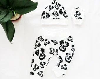 Pornhint Great Dane Print Baby Hat Mittens Leggings Set, Organic Cotton Baby Clothes, Dog Themed Baby Shower Gift, Newborn Coming Home Outfit