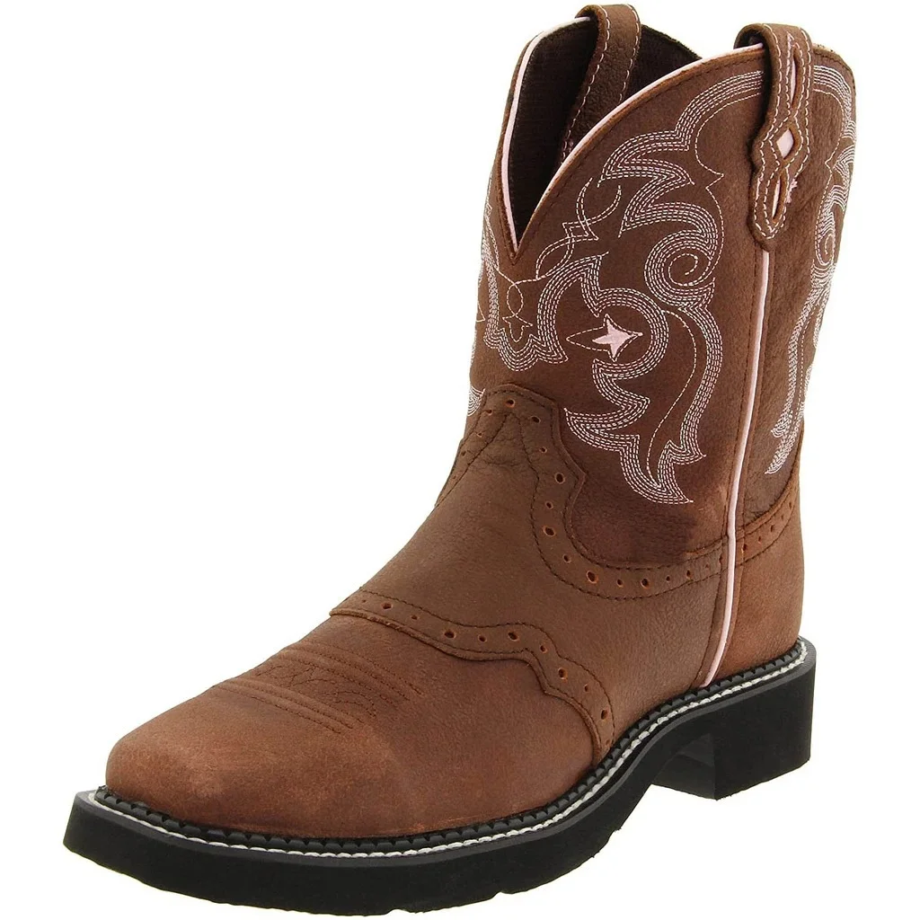 Women's Retro Flower Embroidery Mid Calf Cowboy Boots