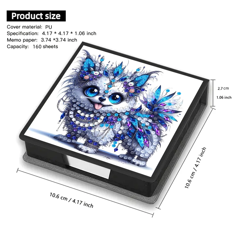 PU Dog Diamond Painting Notecard Box with Papers for DIY Art Craft
