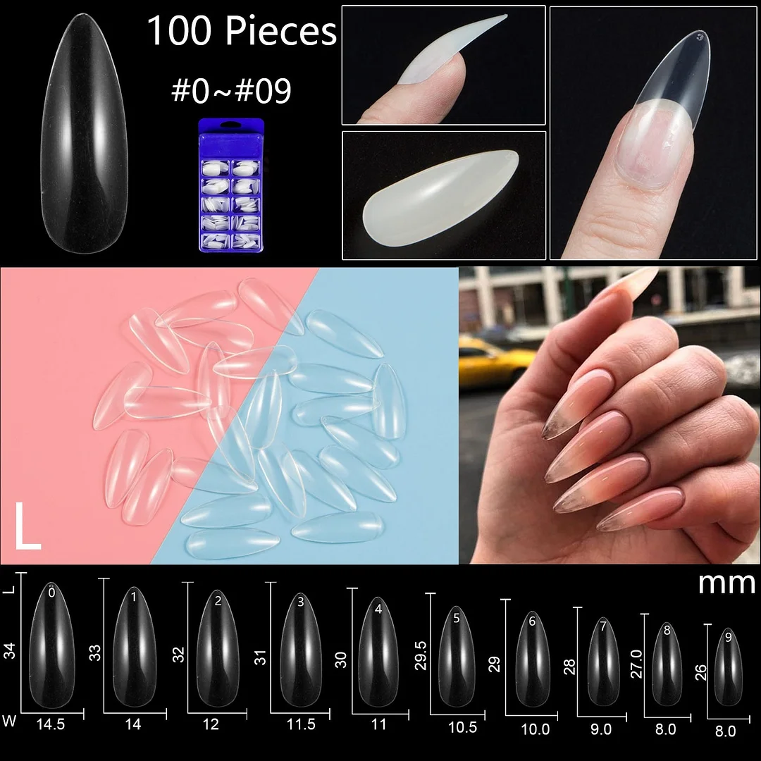 100pcs/set 10 Sizes Full Cover False Nail Tips Ballerina Coffin Fake Nails Square Stiletto French Acrylic Press On Nails-Nail Inspo