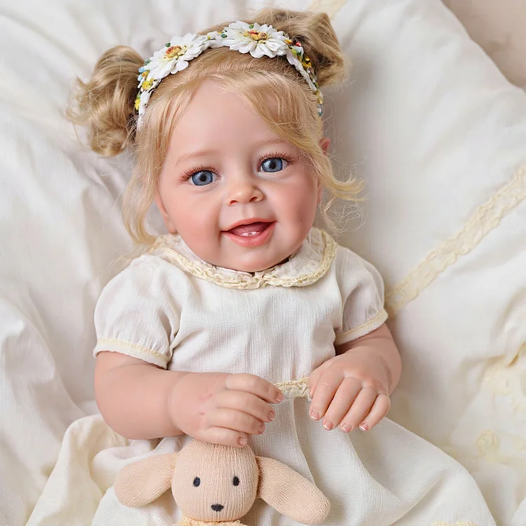20" Blonde Hair Cloth Body Weighted Reborn Toddler Doll Girl with Two Teeth Named Newtary