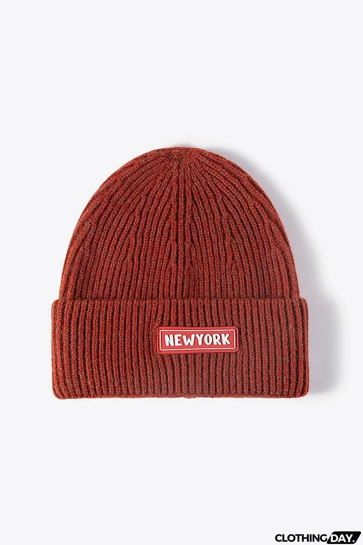 NEWYORK Patch Rib-Knit Cuffed Beanie