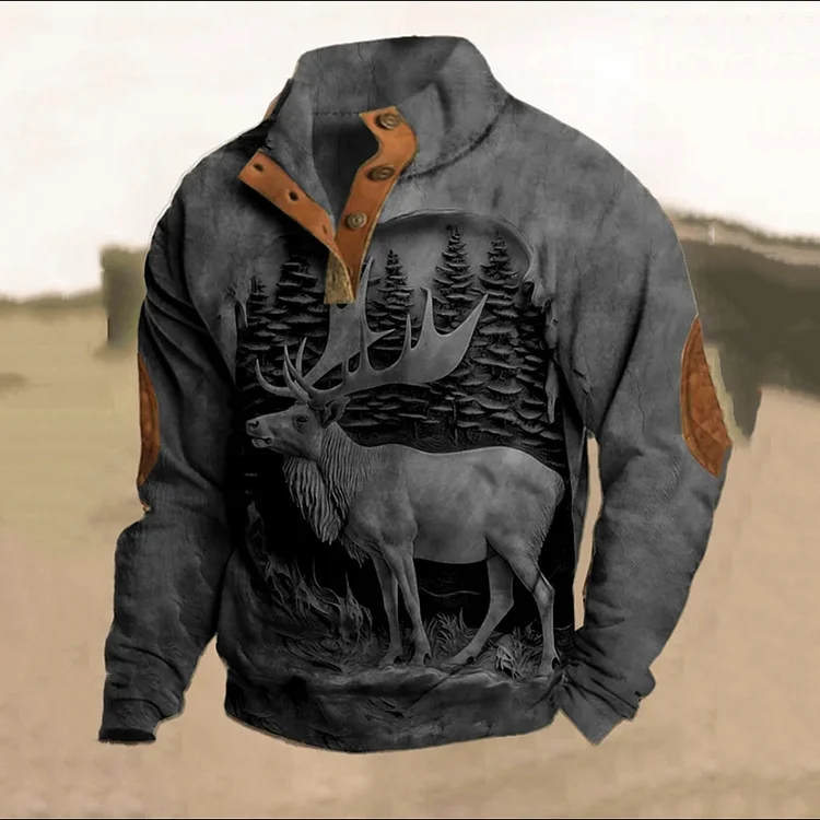 Men's Vintage Elk Standing Neck Sweatshirt
