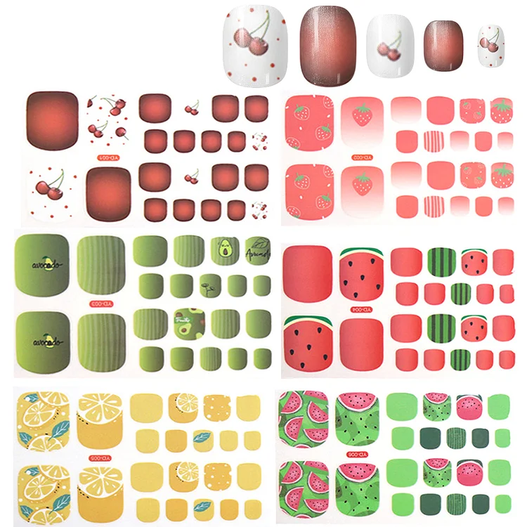 6 Sheets Cherry Strawberry Watermelon Avocado Lemon Colorful Press on Toenails Art Stickers Kit