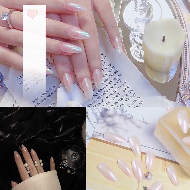 24pcs acrylic nail tips Ombre  Pearl Pink Fake Nail Super Long Stiletto Full Cover Color Glossy Acrylic Nail Kits Sets with Glue