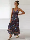 Slit Down Floral Printed V-neck Maxi Dress