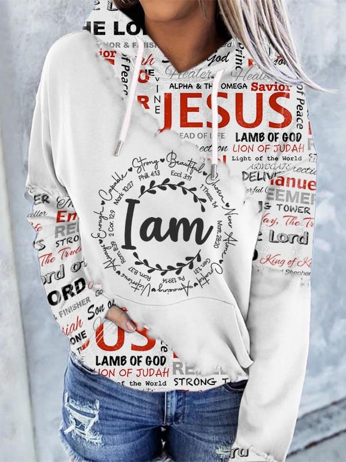 Casual Printed Long Sleeve Jesus Hoodie
